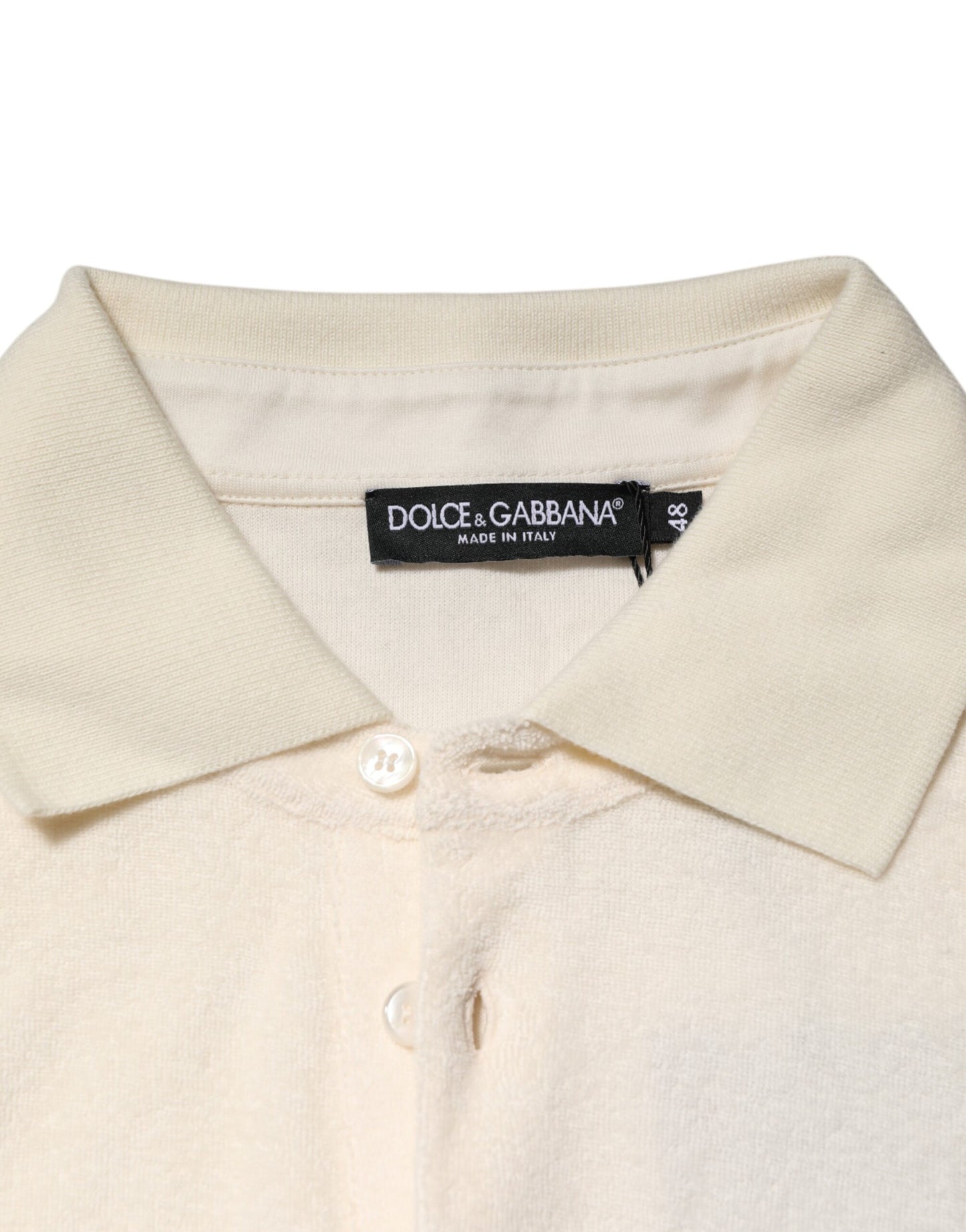 Dolce & Gabbana Elfenbeinfarbenes Logo-Polo-T-Shirt aus Baumwollfrottee