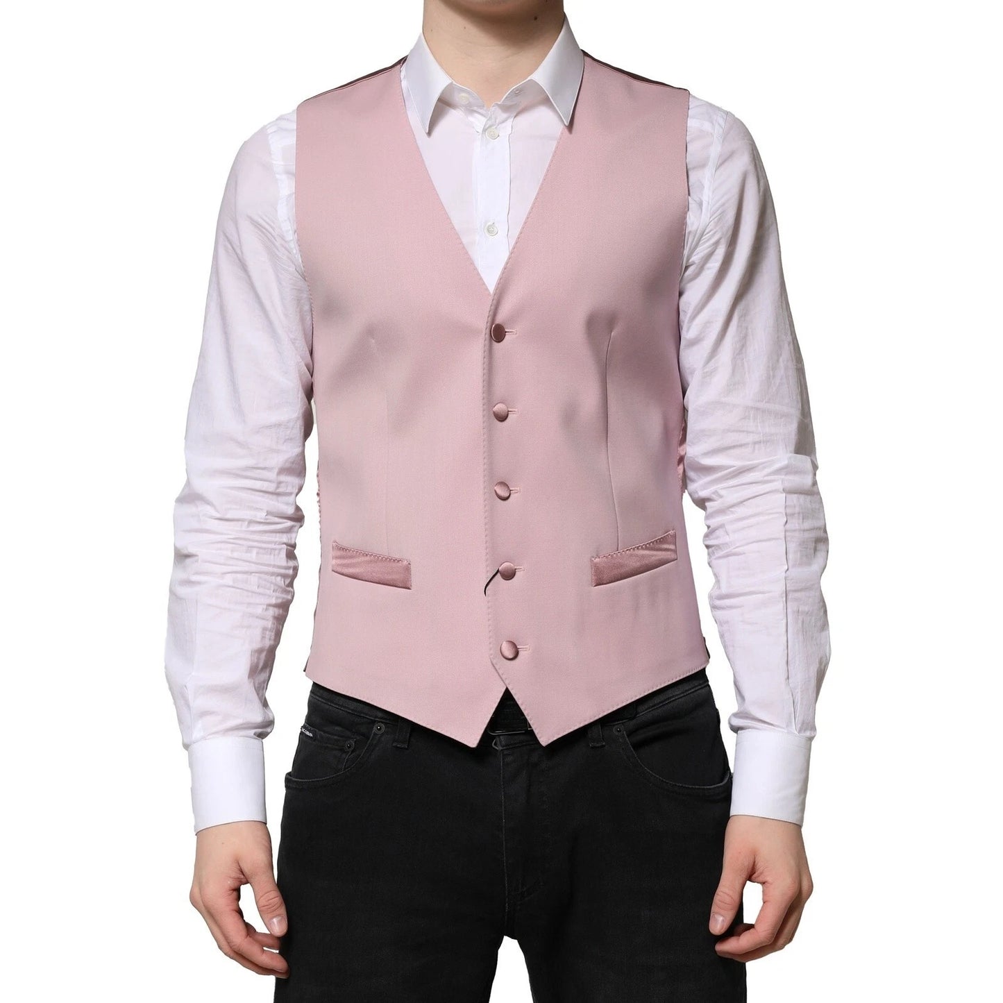 Dolce & Gabbana Rosa Wolle Kleid Formal Männer Weste Weste