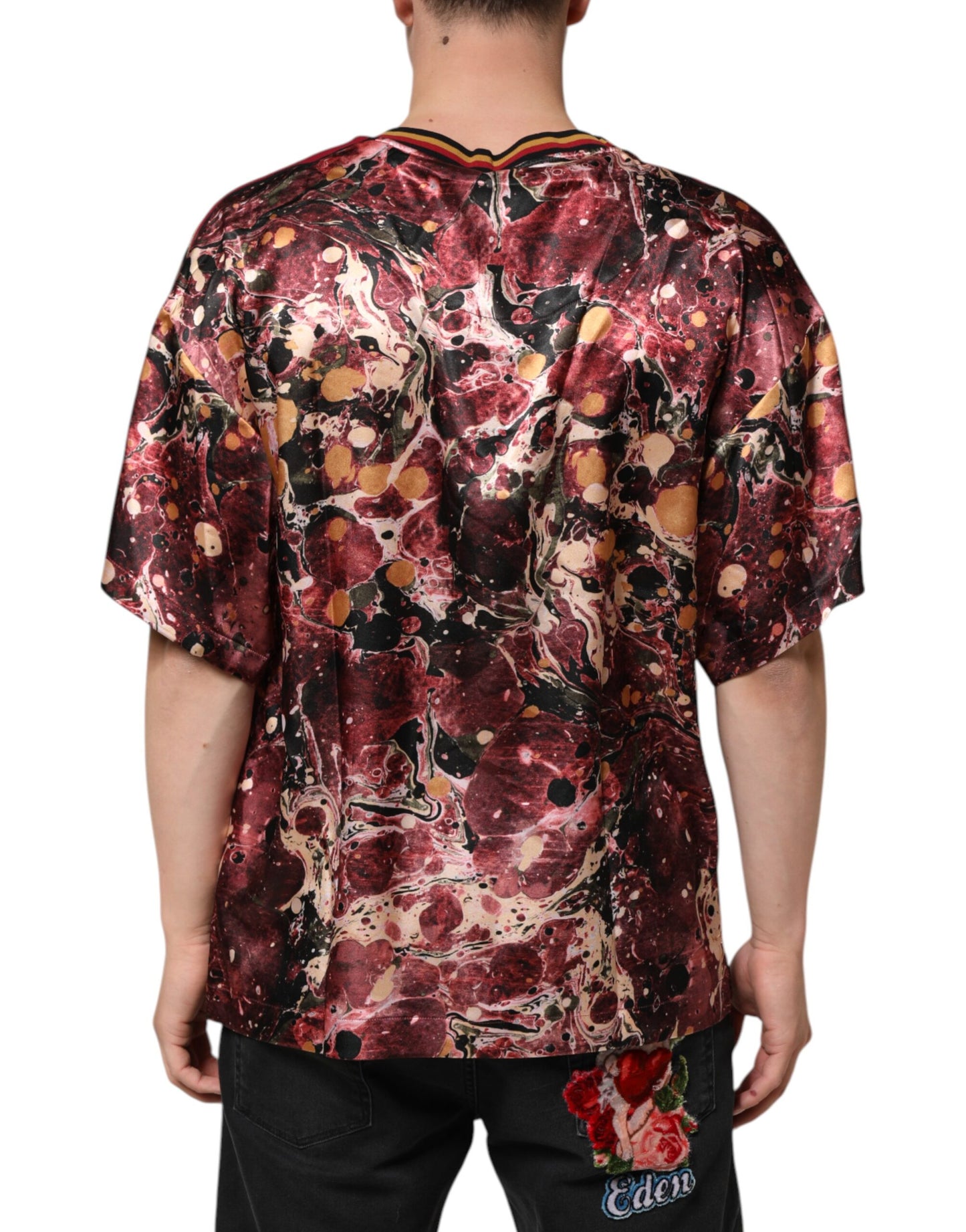 Dolce & Gabbana Mehrfarbiges Polyester-T-Shirt mit Marmordruck in Übergröße