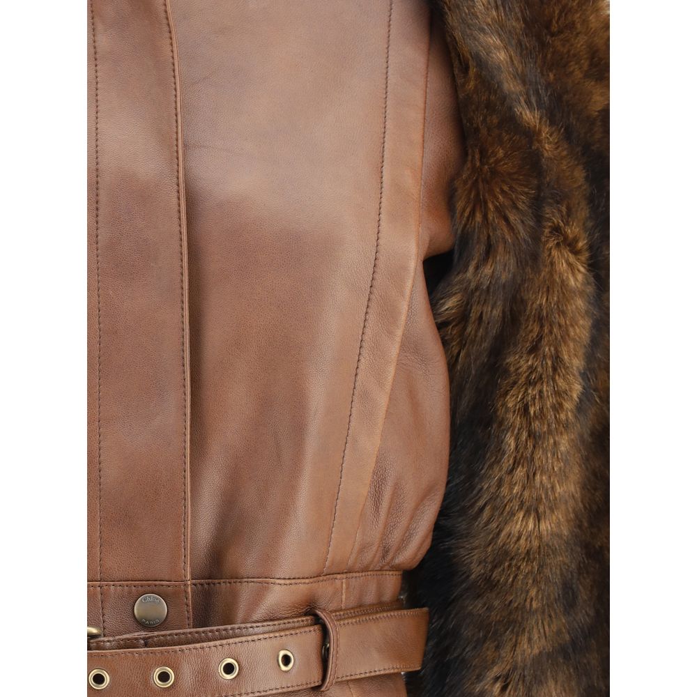 Chloé Kurze Jacke aus Leder und Pelz