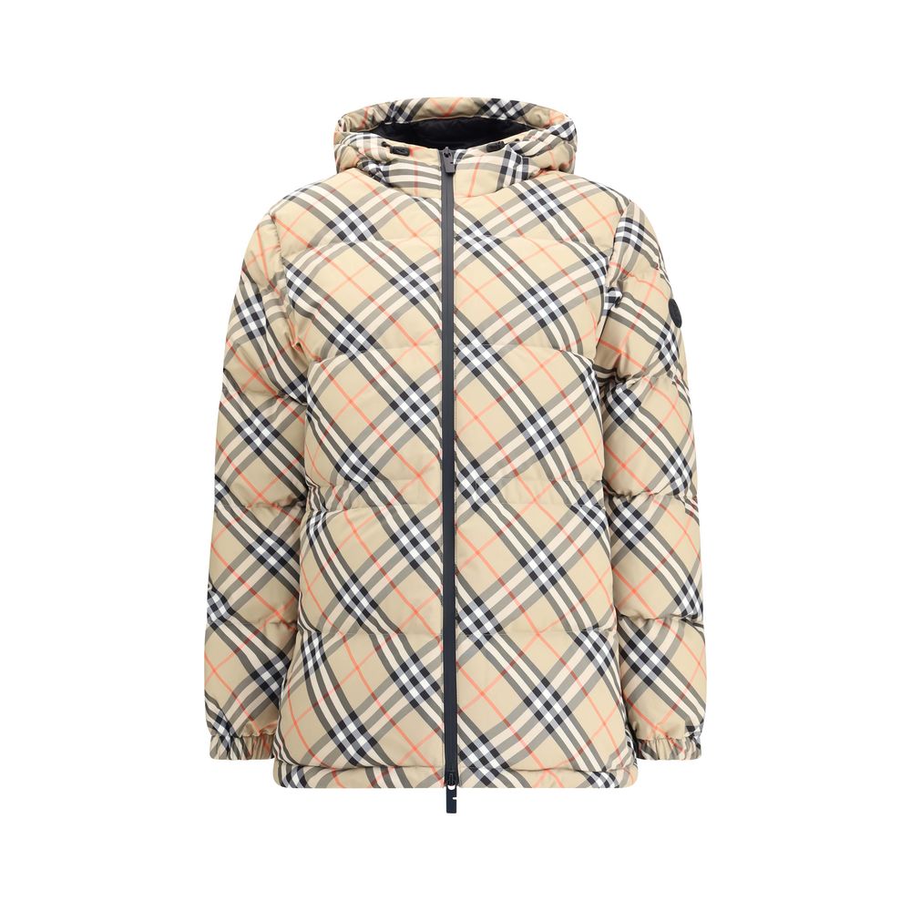 Burberry Karo-Daunenjacke mit Kapuze