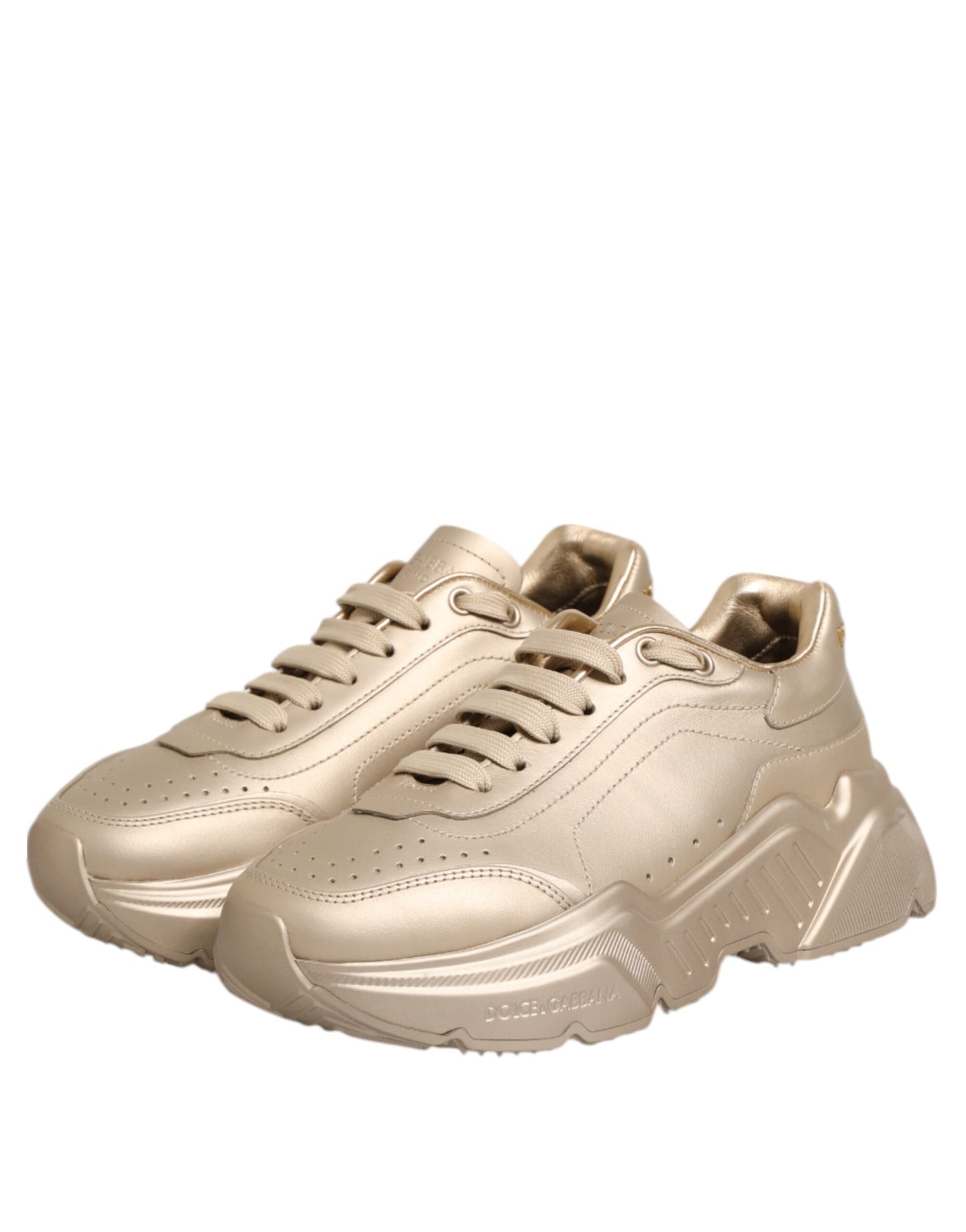 Dolce & Gabbana Gold Leder Daymaster Damen Sneaker Schuhe