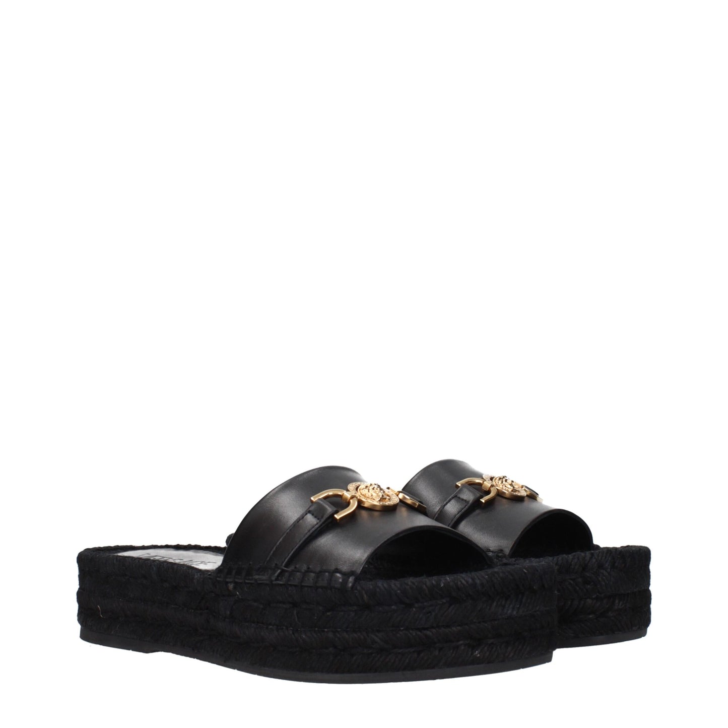 Versace Schwarze Lederpantoffeln Sandalen