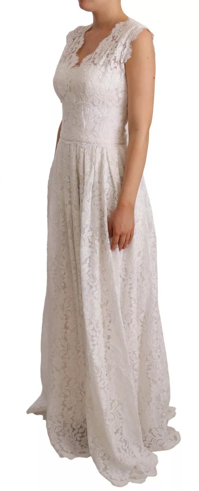 Dolce & Gabbana Weißes Blumen-Spitzen-Korsett Langes Maxikleid