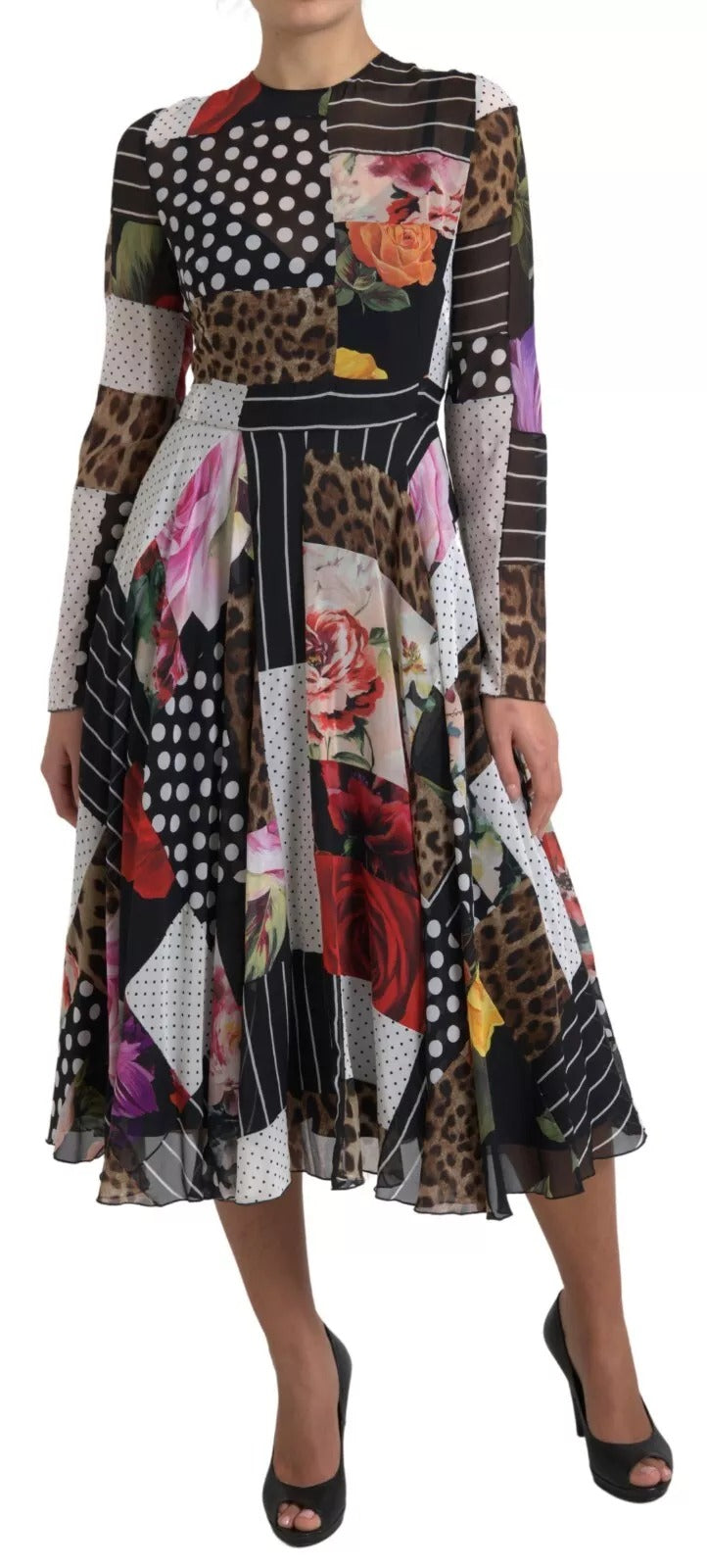Dolce & Gabbana Multicolor Patchwork-Kleid mit Leopardenmuster