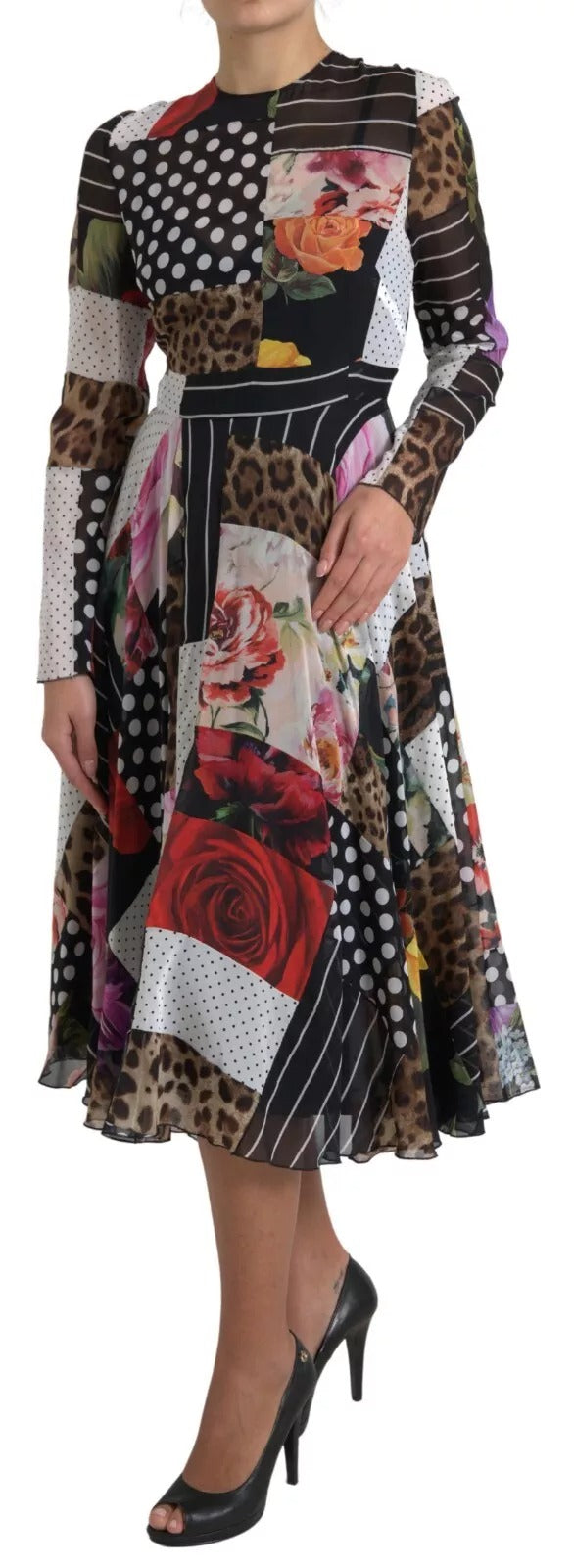 Dolce & Gabbana Multicolor Patchwork-Kleid mit Leopardenmuster