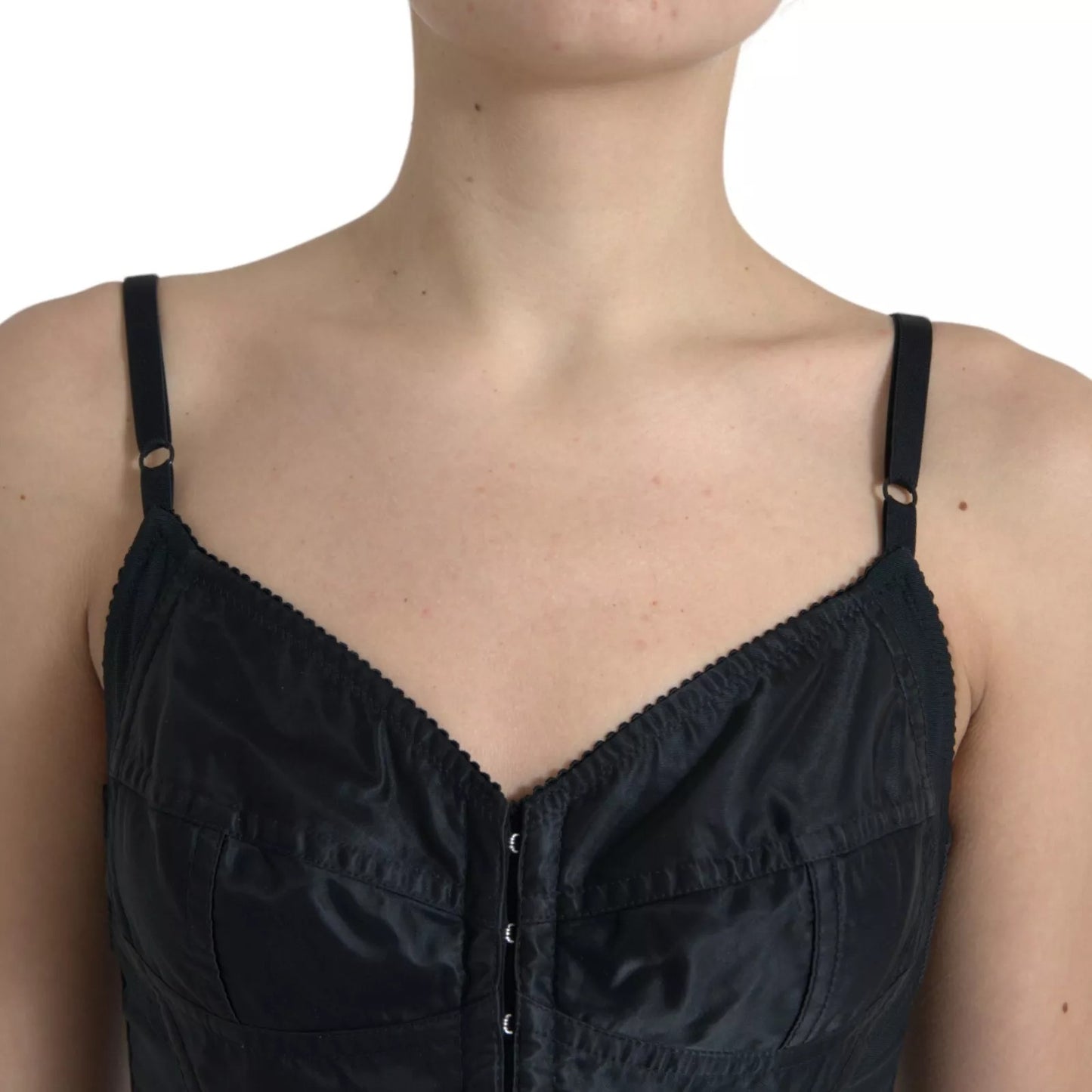 Dolce & Gabbana Schwarzes Nylon Bodycon Korsett Bustier Minikleid