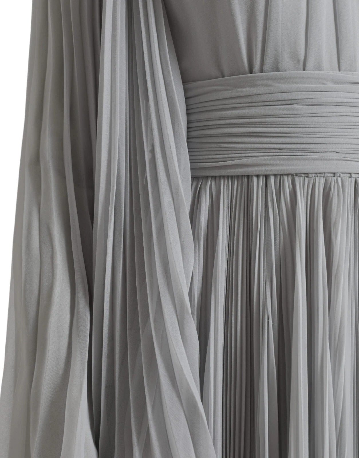 Dolce & Gabbana Hellgraues langes Maxikleid aus Polyester mit Falten