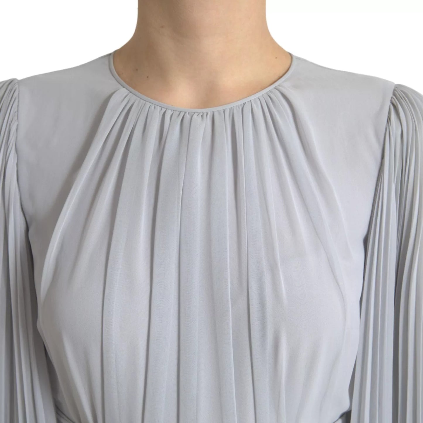 Dolce & Gabbana Hellgraues langes Maxikleid aus Polyester mit Falten