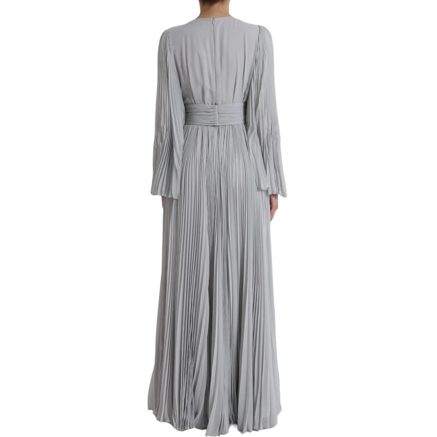 Dolce & Gabbana Hellgraues langes Maxikleid aus Polyester mit Falten