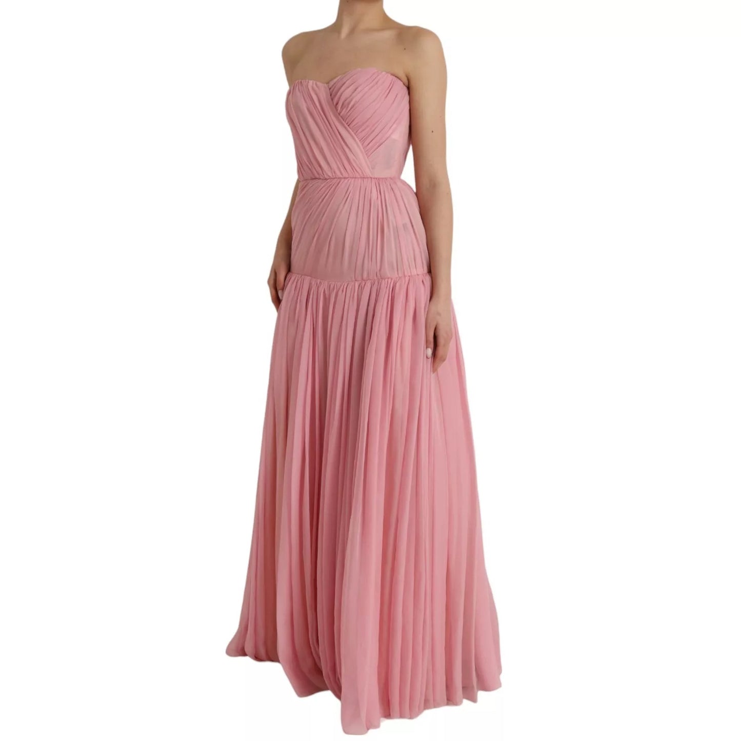 Dolce & Gabbana Rosa Seide Trägerloses Maxi Kleid in A-Linie