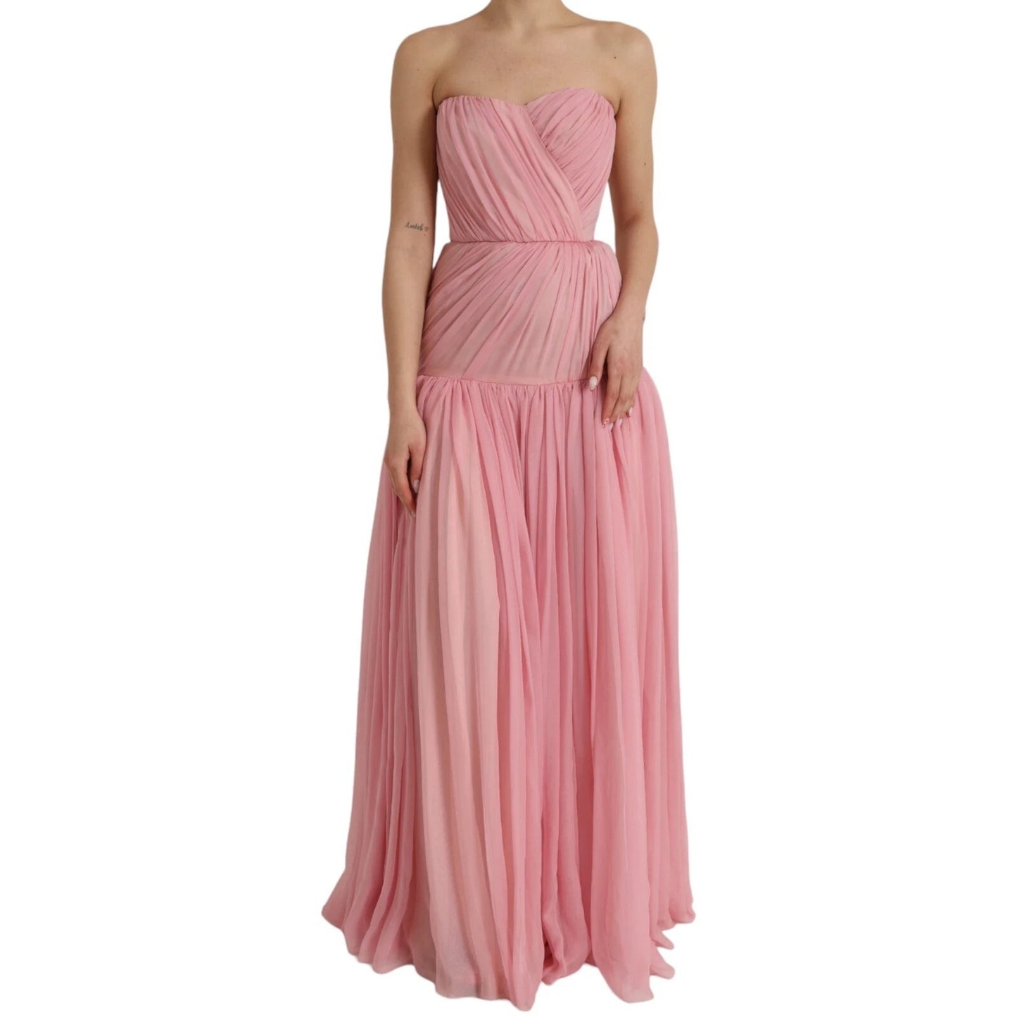 Dolce & Gabbana Rosa Seide Trägerloses Maxi Kleid in A-Linie