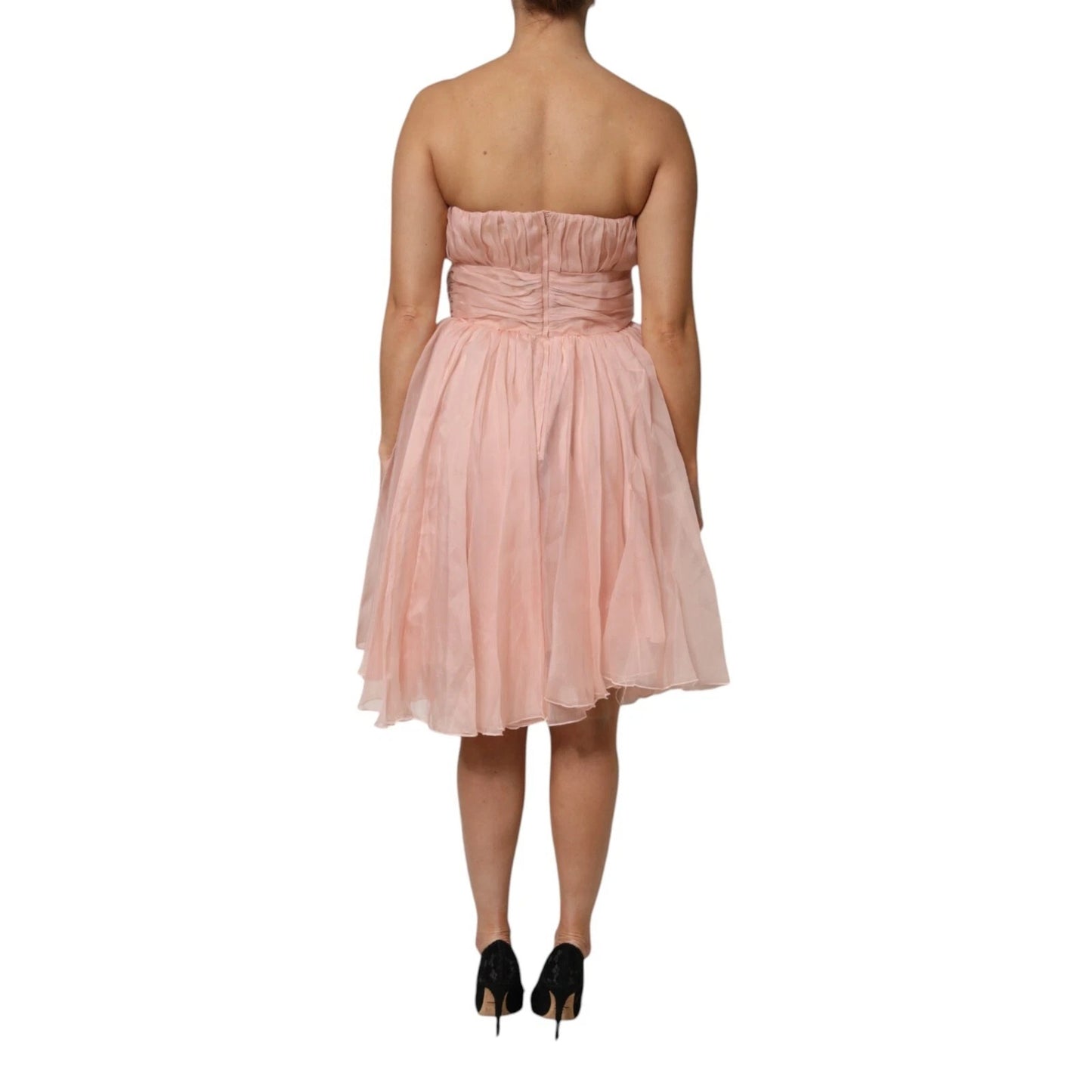 Dolce & Gabbana Rosa Seidenchiffon A-Linie plissiertes Midikleid