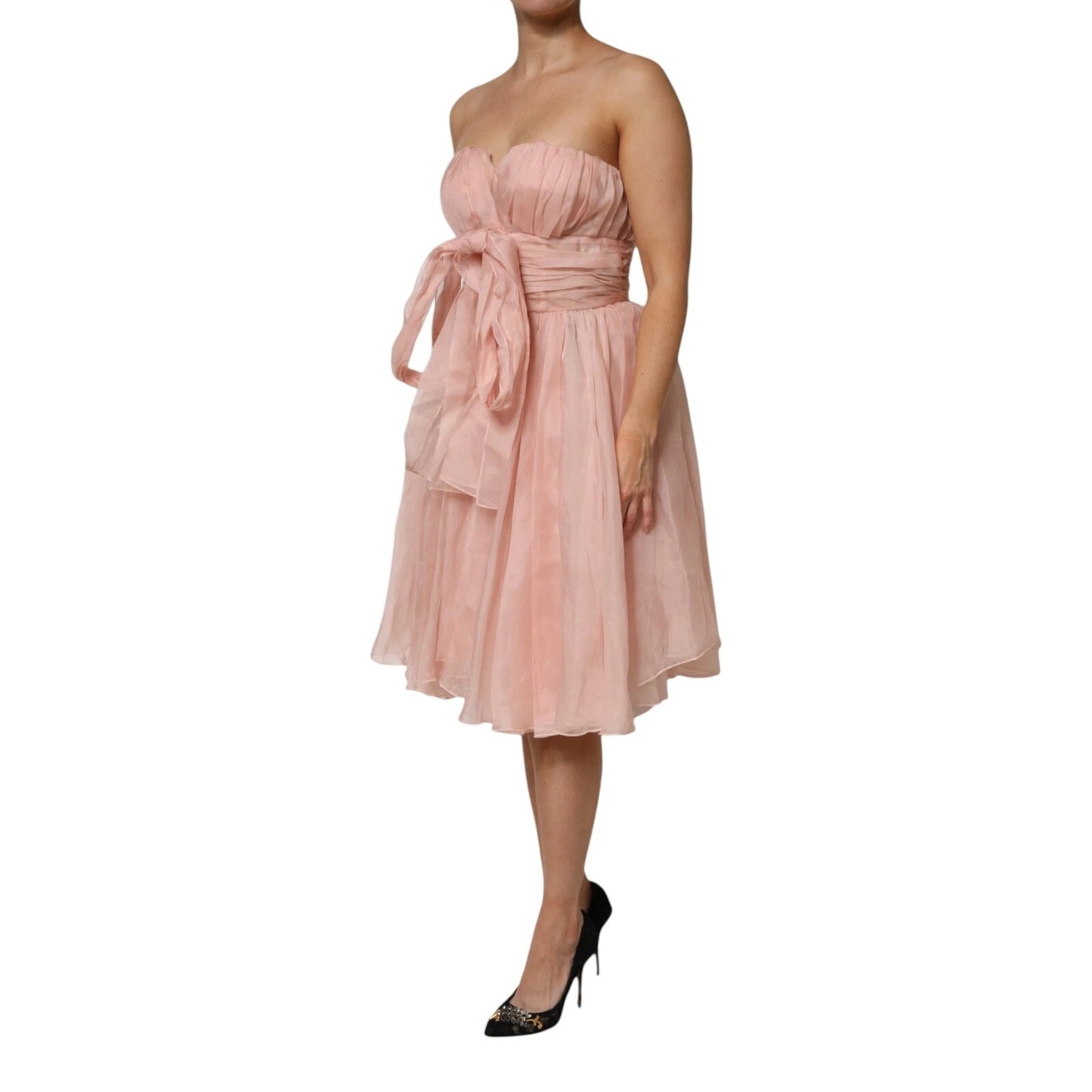Dolce & Gabbana Rosa Seidenchiffon A-Linie plissiertes Midikleid