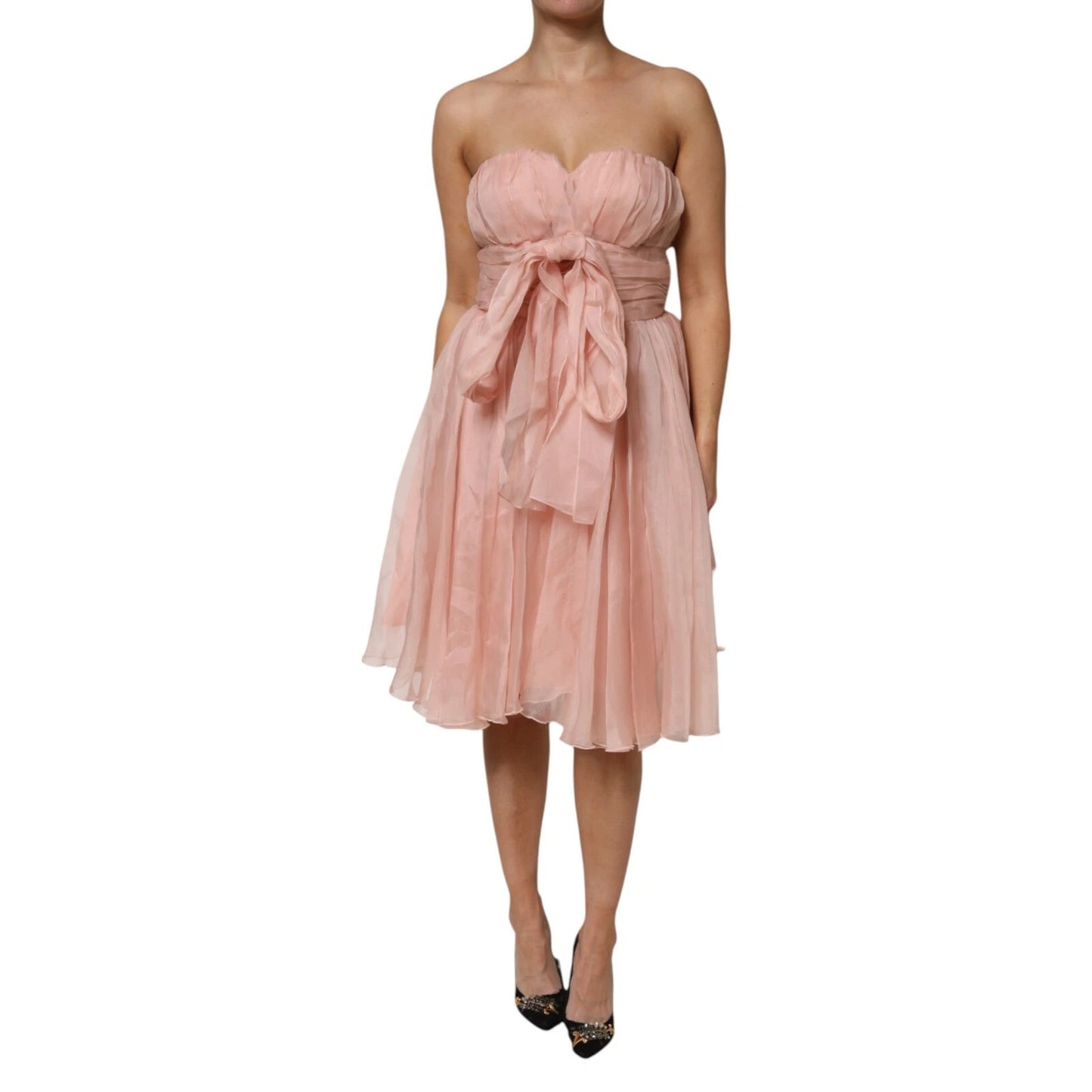Dolce & Gabbana Rosa Seidenchiffon A-Linie plissiertes Midikleid