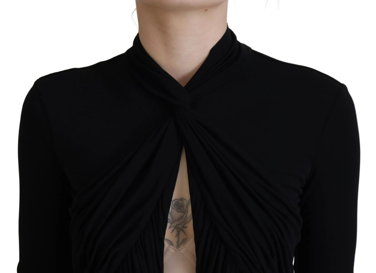 Dsquared² Schwarzes Minikleid aus Viskose mit langen Ärmeln und Ausschnitt