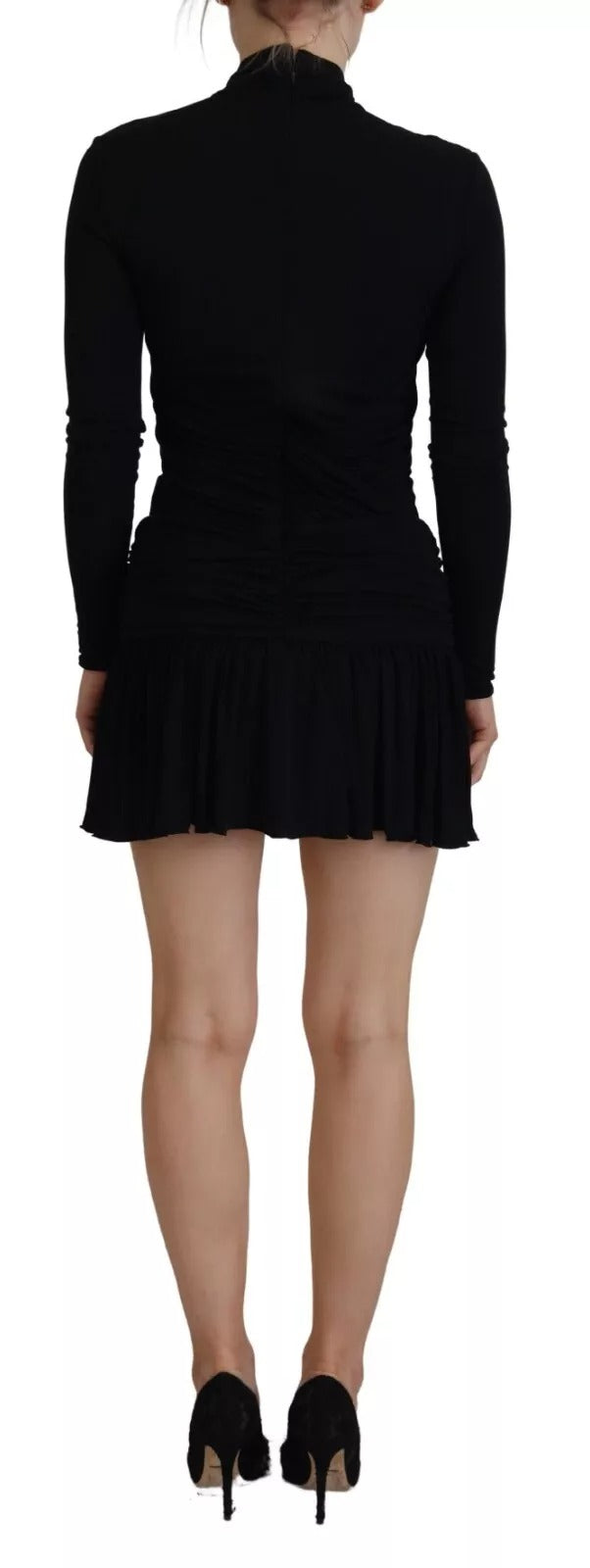 Dsquared² Schwarzes Minikleid aus Viskose mit langen Ärmeln und Ausschnitt