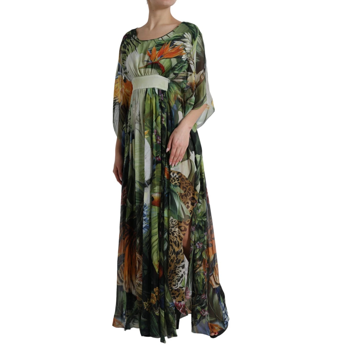 Dolce & Gabbana Multicolor Seide Dschungel Print Damen Maxikleid