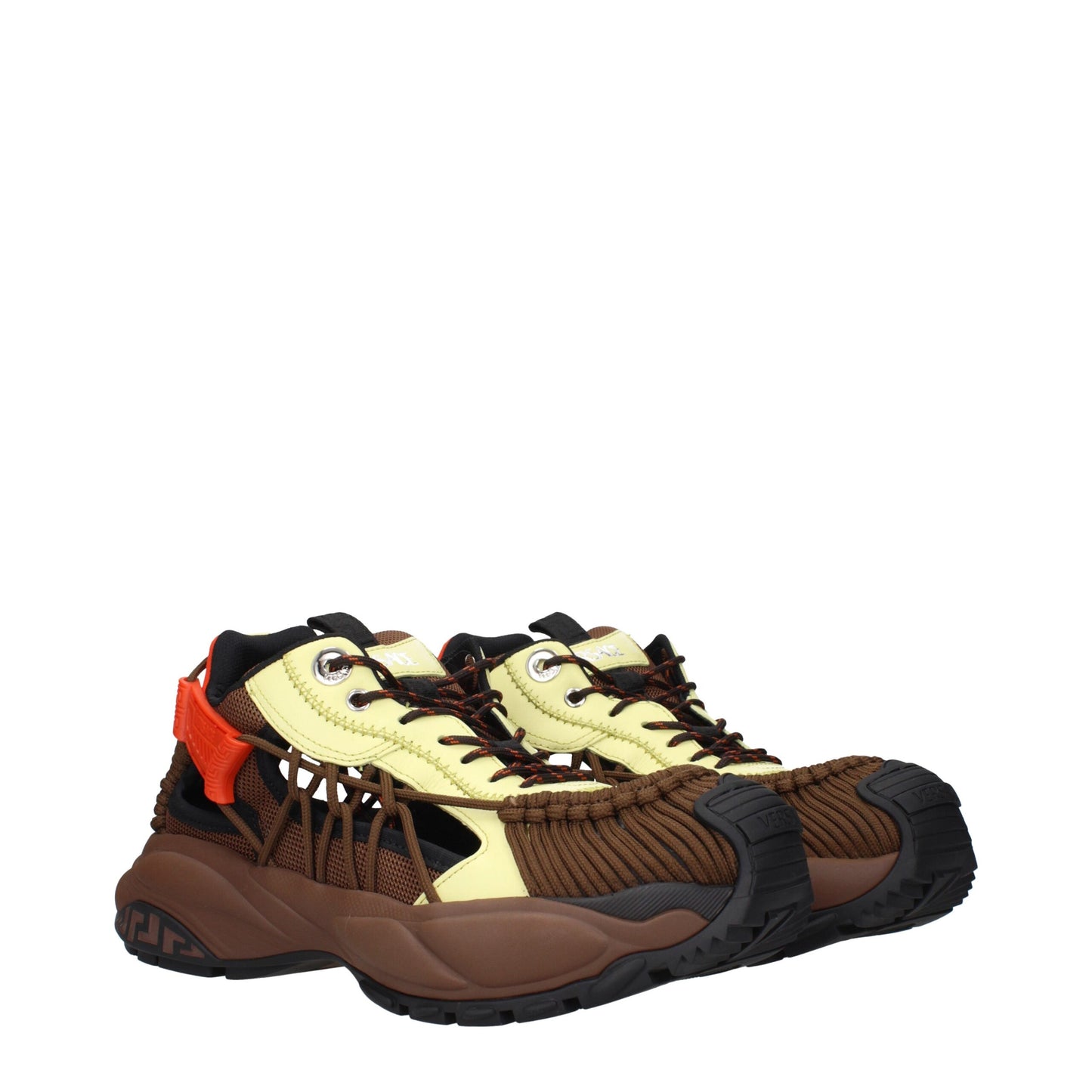 Versace Brauner Stoff Sportliche Turnschuhe