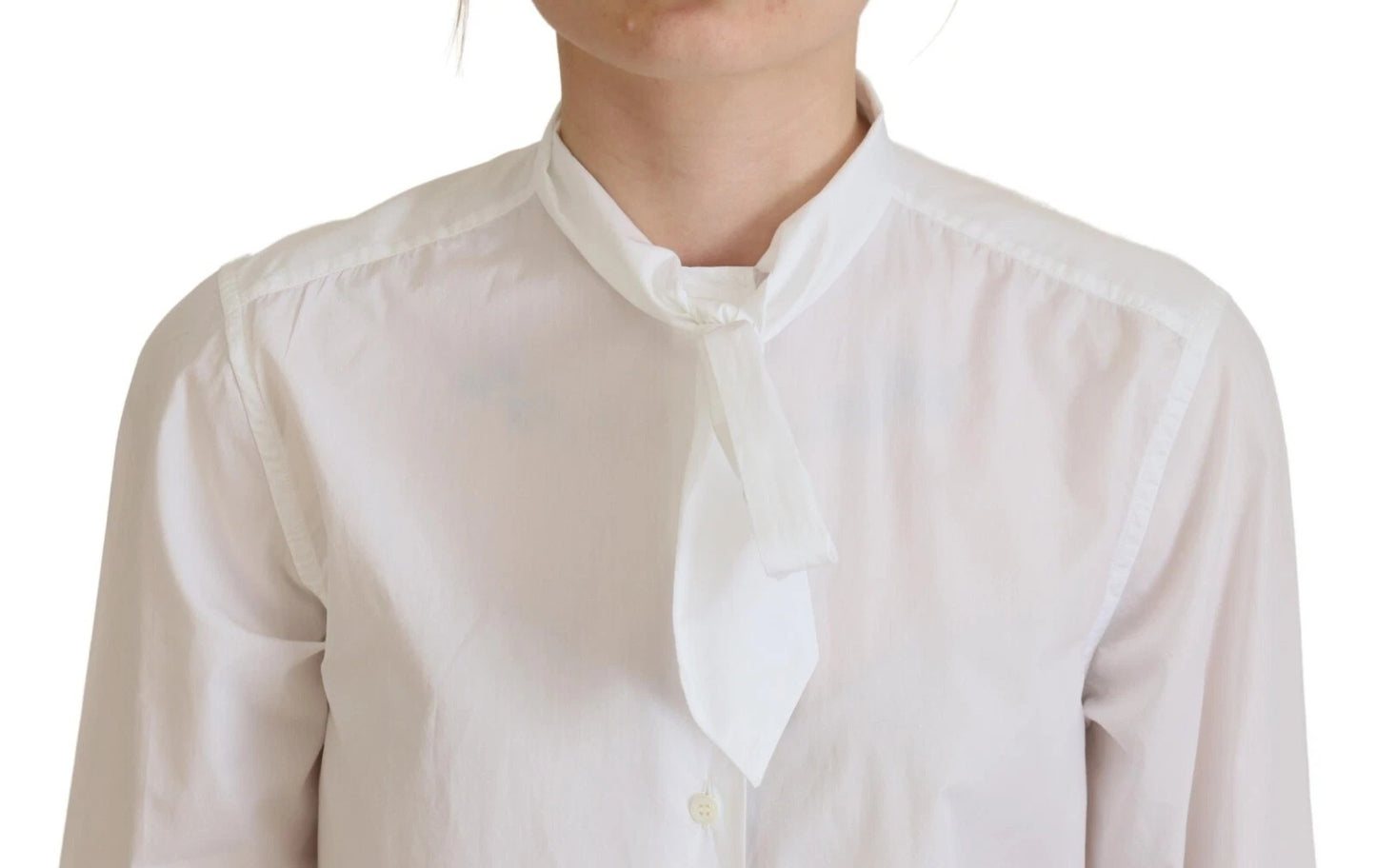Dolce & Gabbana Weißes langärmeliges formelles Top mit Kragen aus Baumwolle