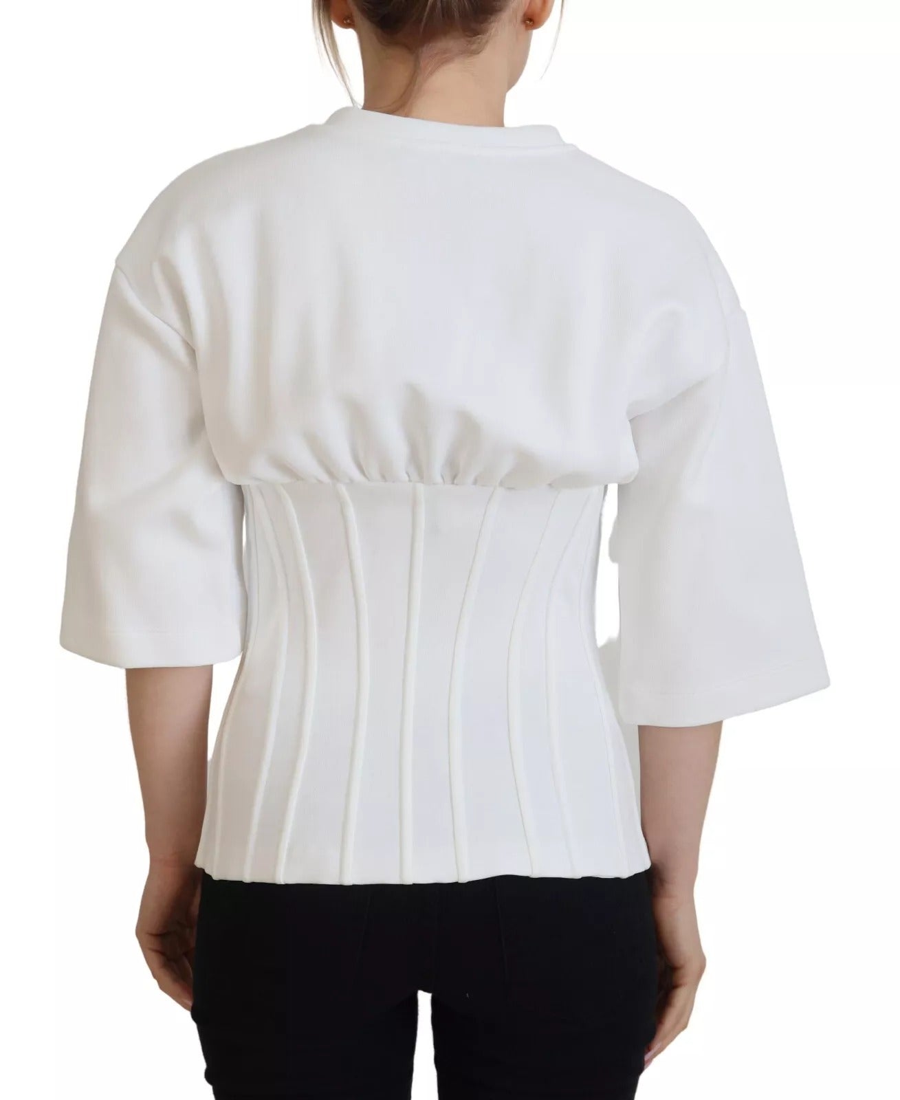 Dolce & Gabbana Weißes Baumwollkorsett Stretch-T-Shirt