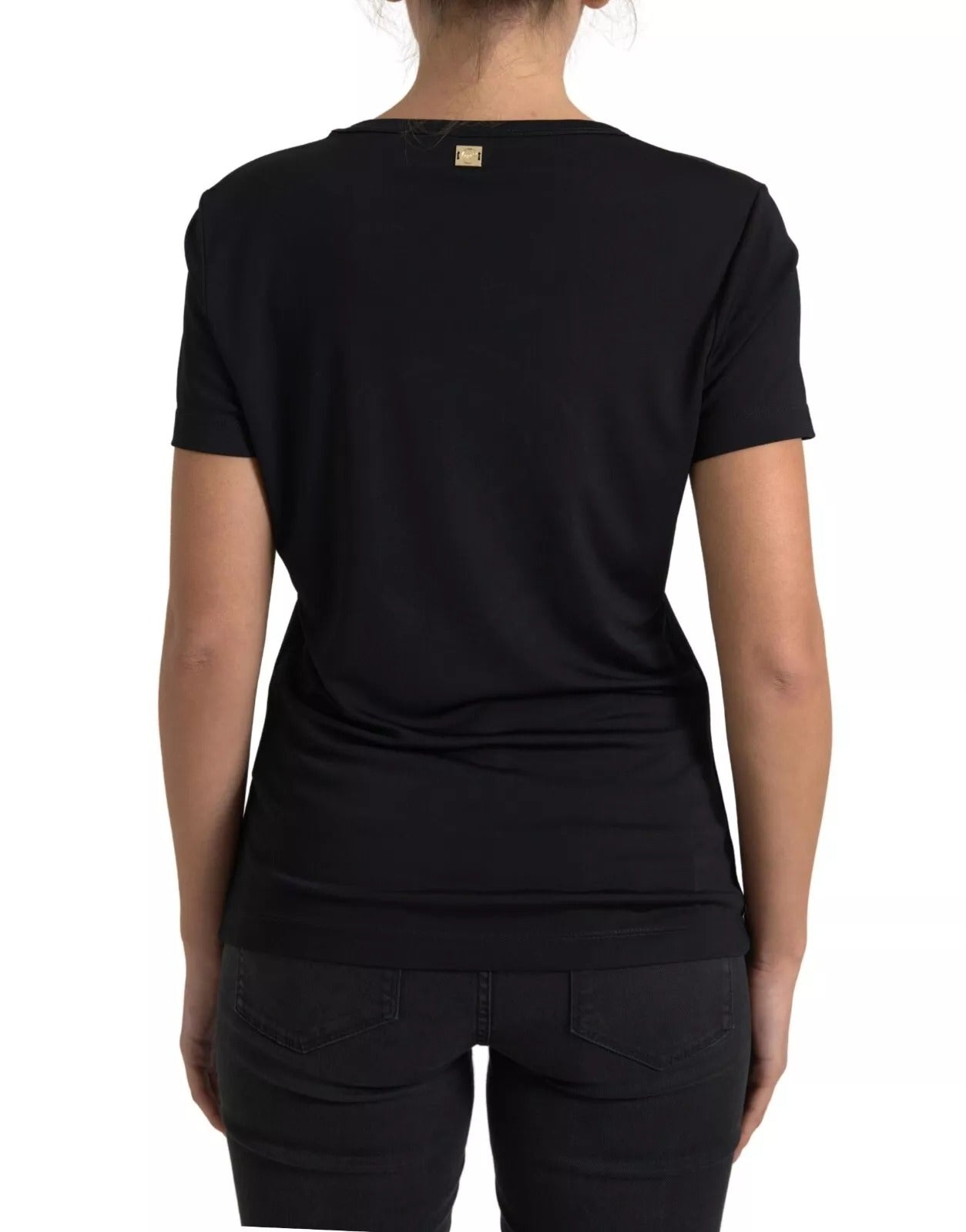 Roberto Cavalli Schwarzes Viskose-T-Shirt mit Rundhalsausschnitt CLASS
