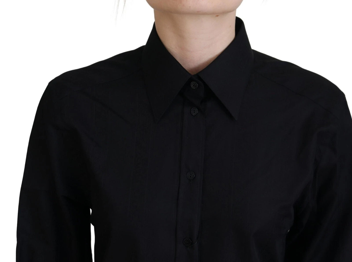 Dolce & Gabbana Schwarzes Baumwollhemd mit Kragen und langen Ärmeln