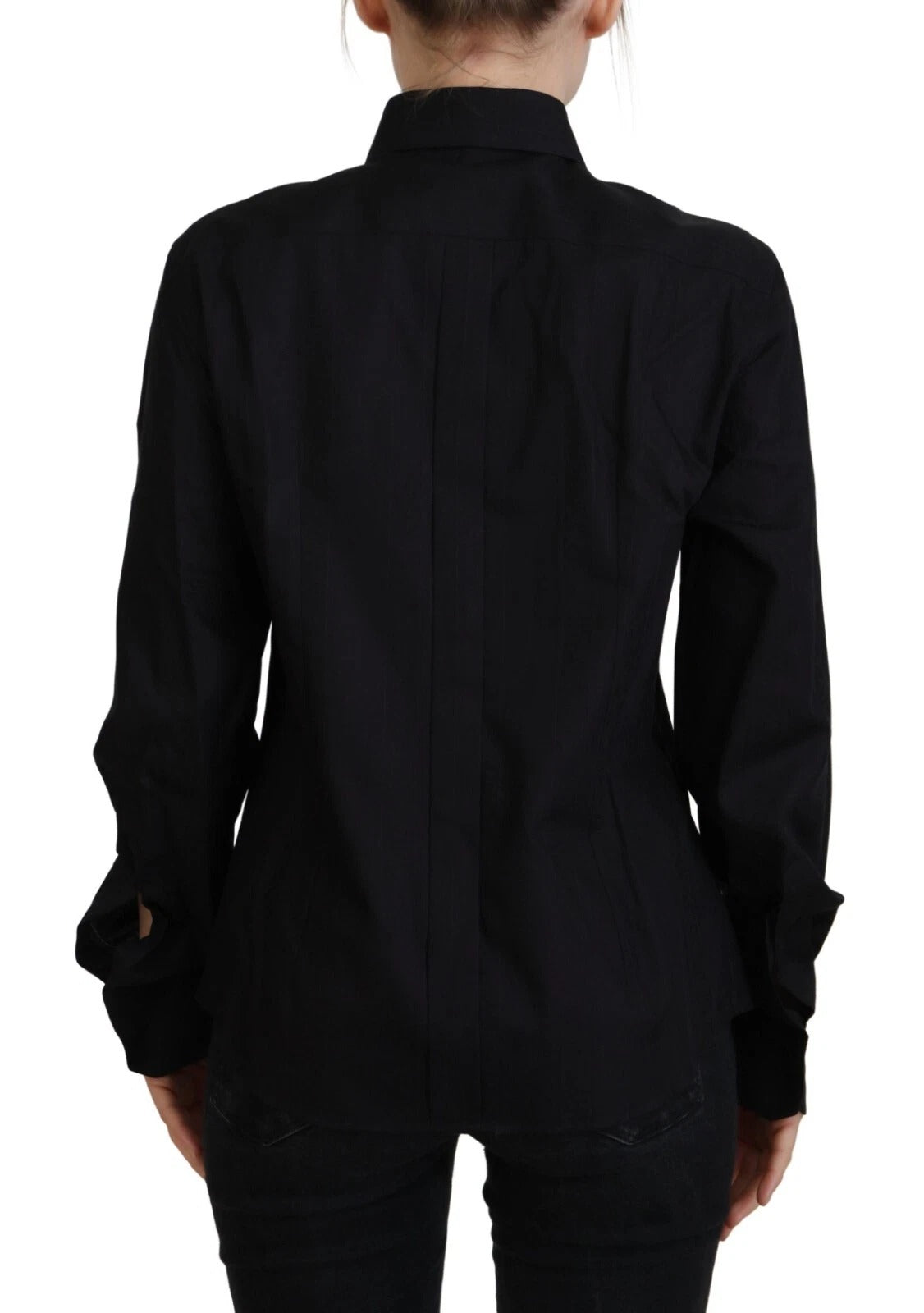 Dolce & Gabbana Schwarzes Baumwollhemd mit Kragen und langen Ärmeln