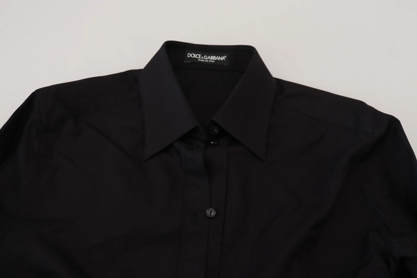 Dolce & Gabbana Schwarzes Baumwollhemd mit Kragen und langen Ärmeln