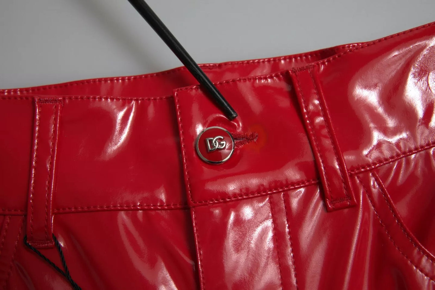 Dolce & Gabbana Rote High Waist Skinny Hose Shiny Pants