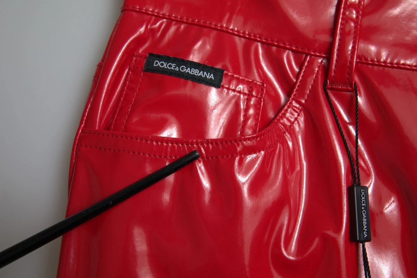 Dolce & Gabbana Rote High Waist Skinny Hose Shiny Pants