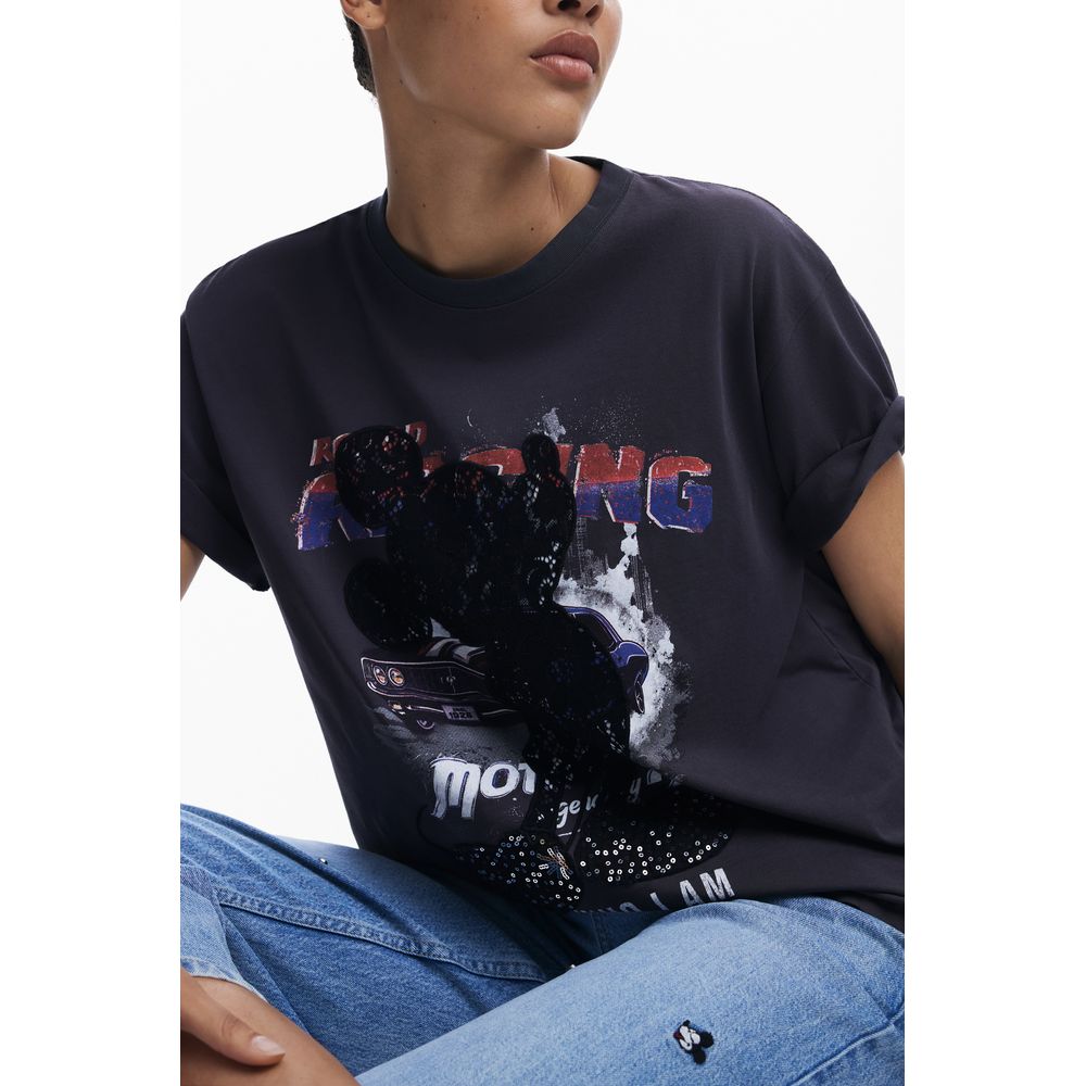 Desigual Schwarzes Baumwoll-T-Shirt für Frauen