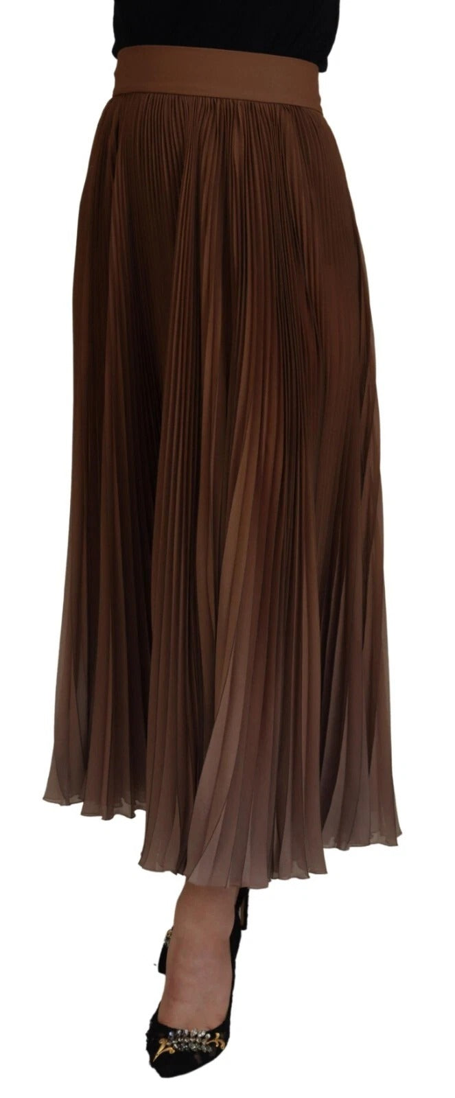 Dolce & Gabbana Beige Longuette Plissee Chiffon Midirock