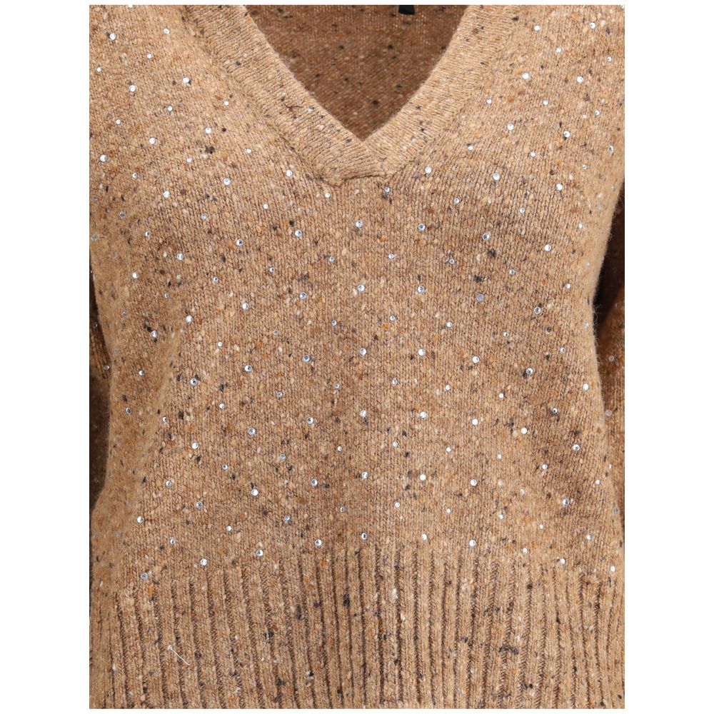 PINKO Pullover mit V-Ausschnitt und Strasssteinen