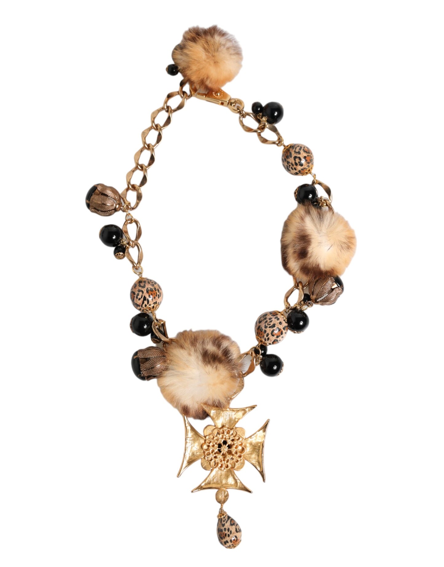 Dolce & Gabbana Gold Schwarz Kristalle Lapin Pelz Filigran Choker Halskette