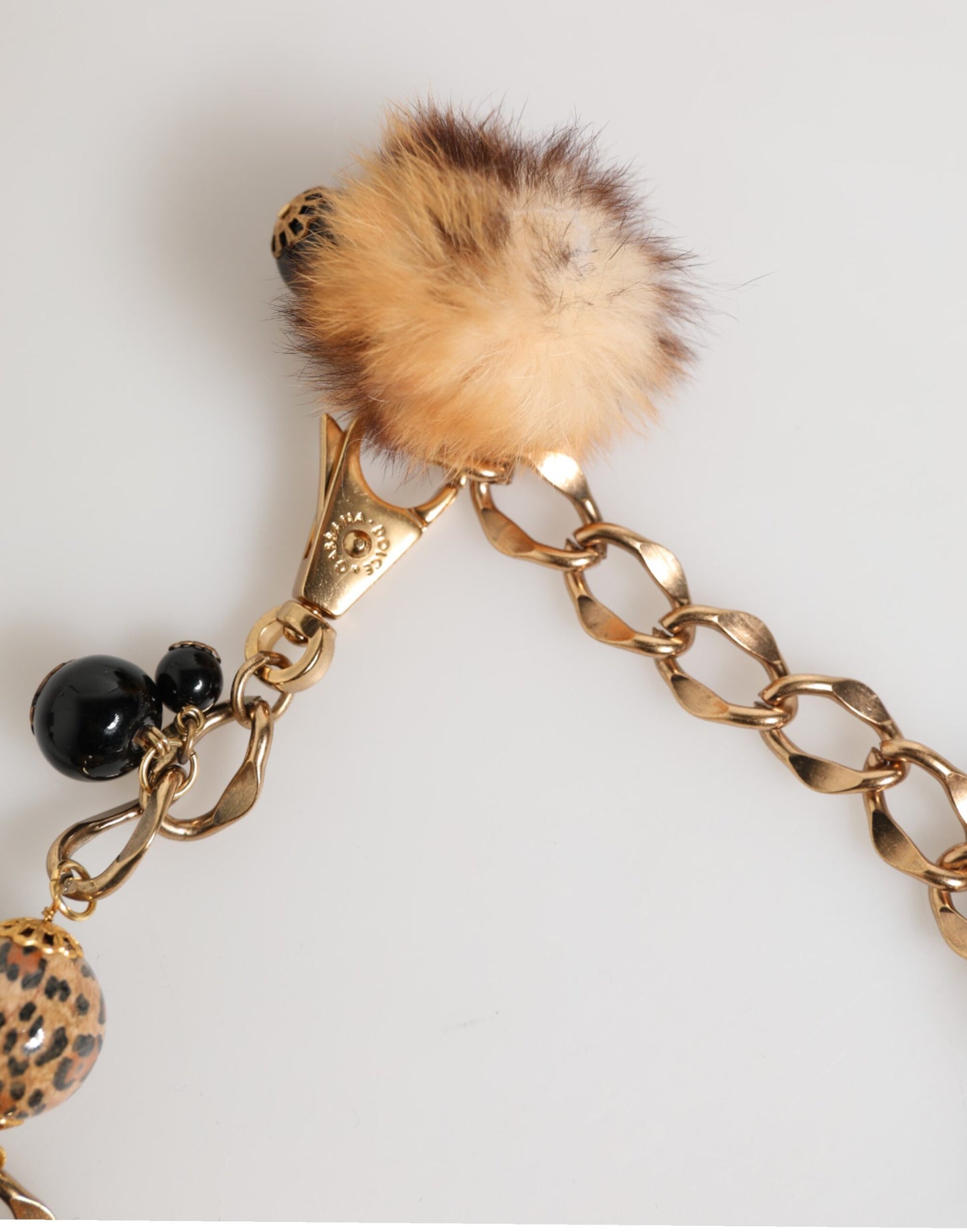 Dolce & Gabbana Gold Schwarz Kristalle Lapin Pelz Filigran Choker Halskette