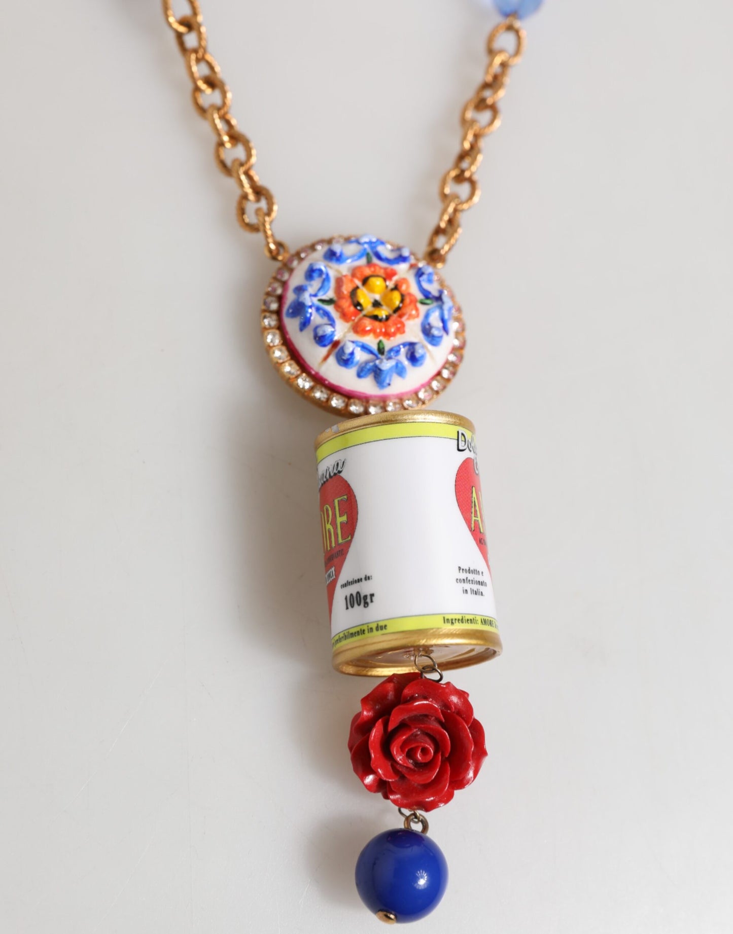 Dolce & Gabbana Gold Multicolor Amore Herz kann Perlen Rose Anhänger Halskette