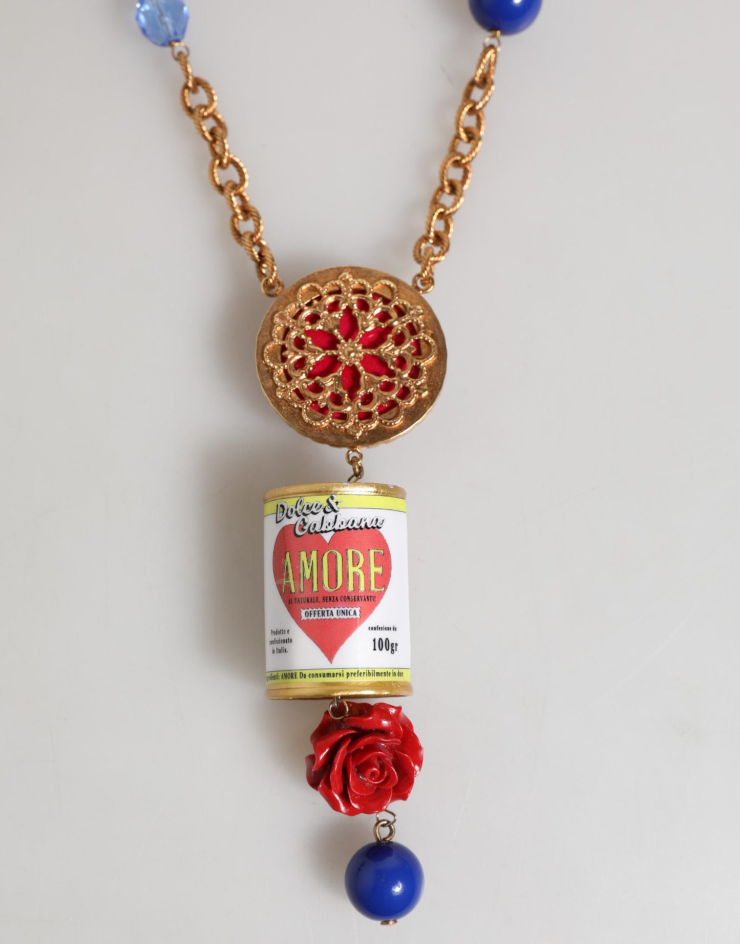 Dolce & Gabbana Gold Multicolor Amore Herz kann Perlen Rose Anhänger Halskette