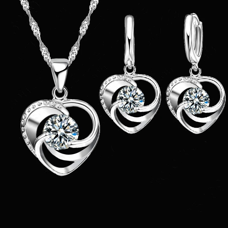 Elegantes Herz Schmuckset für Frauen – 925 Silber Halskette & Ohrringe mit Zirkonia | Hochzeit, Verlobung & Party Geschenk