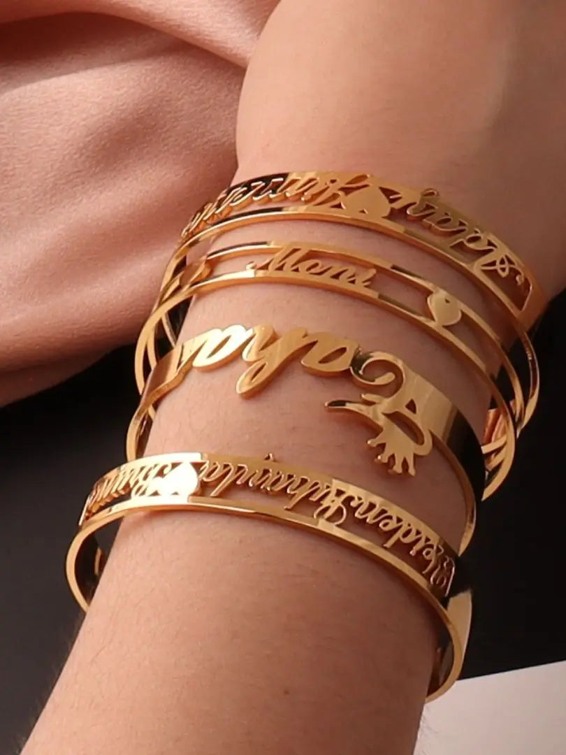 Luxus Personalisiertes Namensarmband – Einzigartig handgefertigtes Bangle in Gold, Silber oder Roségold – Dein individuelles Schmuckstück- perfektes Geschenk