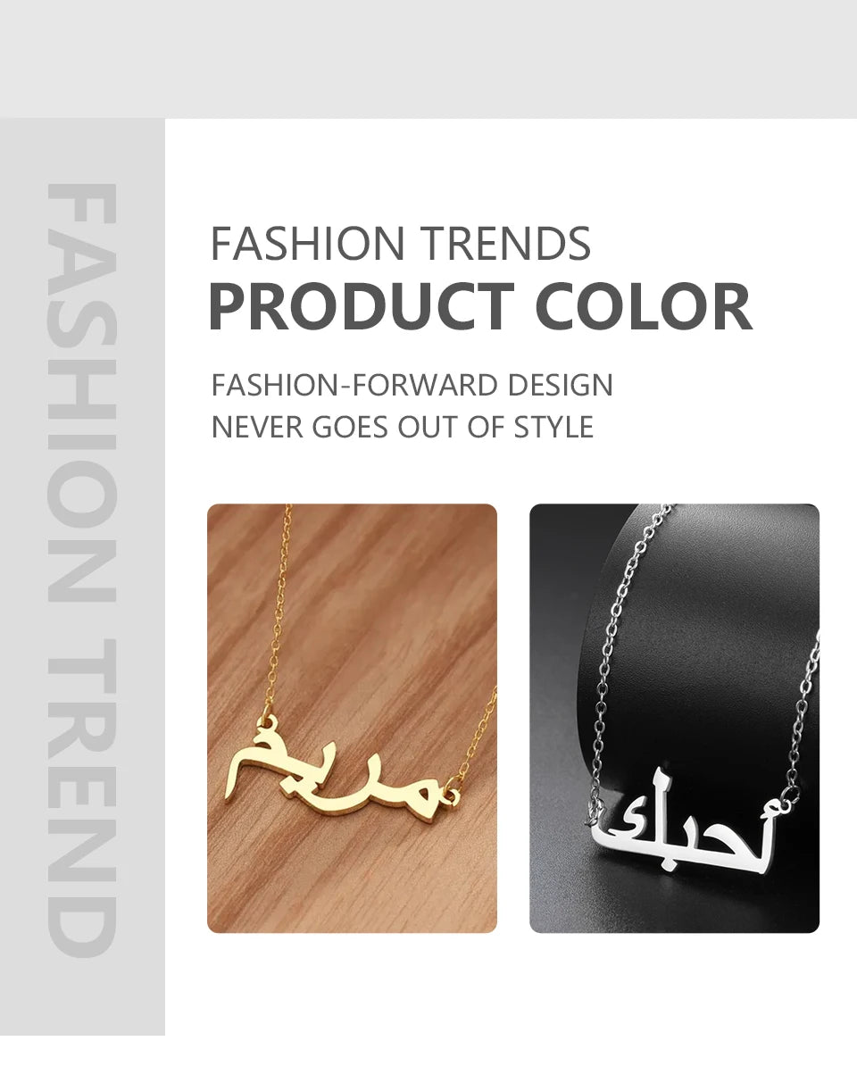 Lemegeton Customized Arabic Name Necklace Personalised Pendant Stainless Steel Jewelry for Women Girls Custom Islamic Eid Gifts