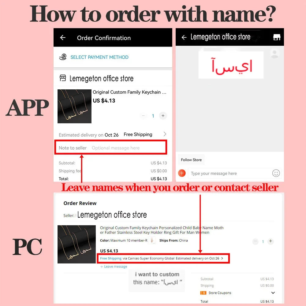 Lemegeton Customized Arabic Name Necklace Personalised Pendant Stainless Steel Jewelry for Women Girls Custom Islamic Eid Gifts