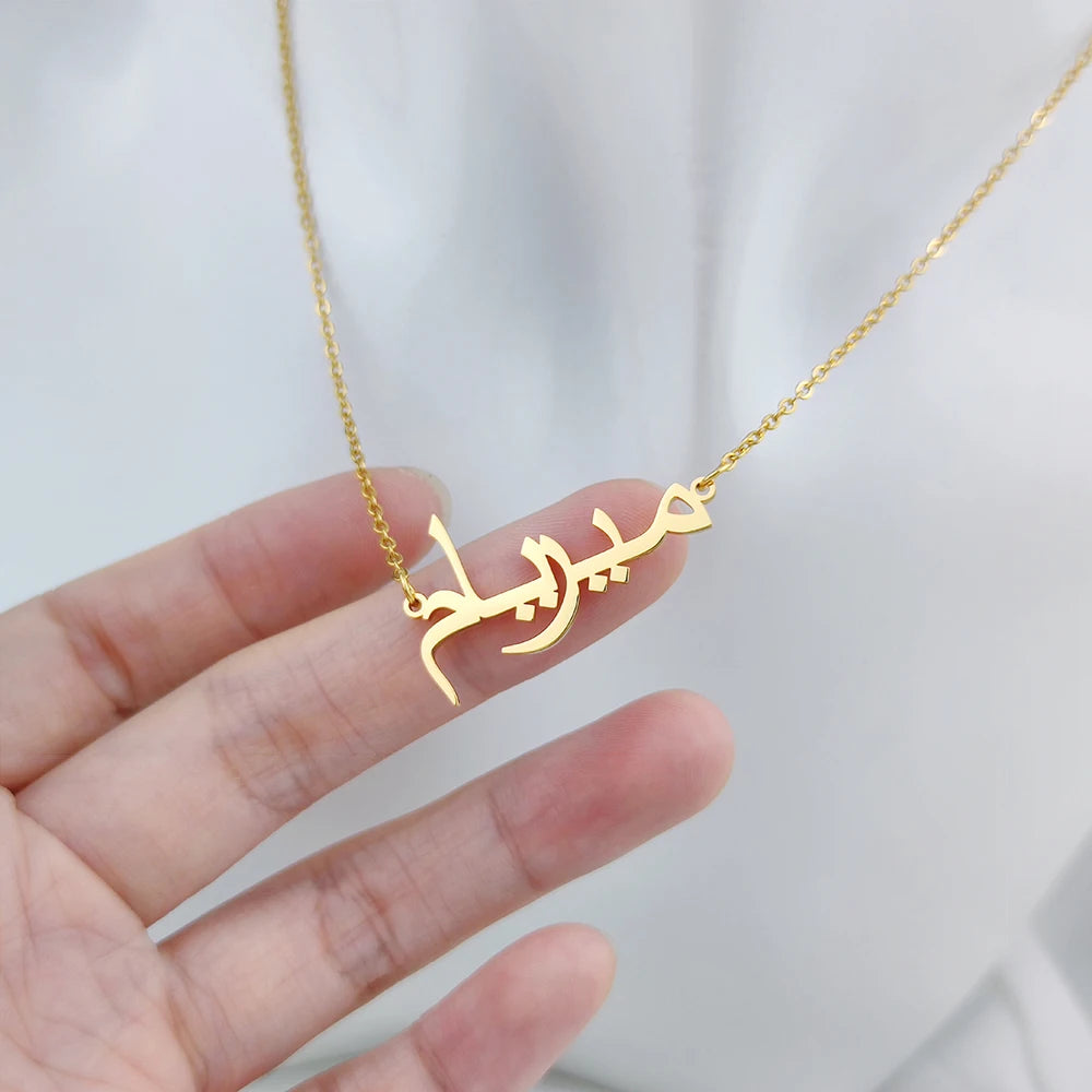 Customized Arabic Name Necklace Stainless Steel Nameplate Pendant Ethnic Necklace for Women