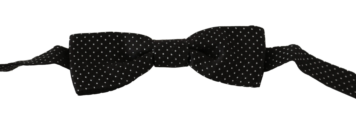 Dolce & Gabbana Schwarz Polka Dots Seide Einstellbare Hals Papillon Männer Fliege