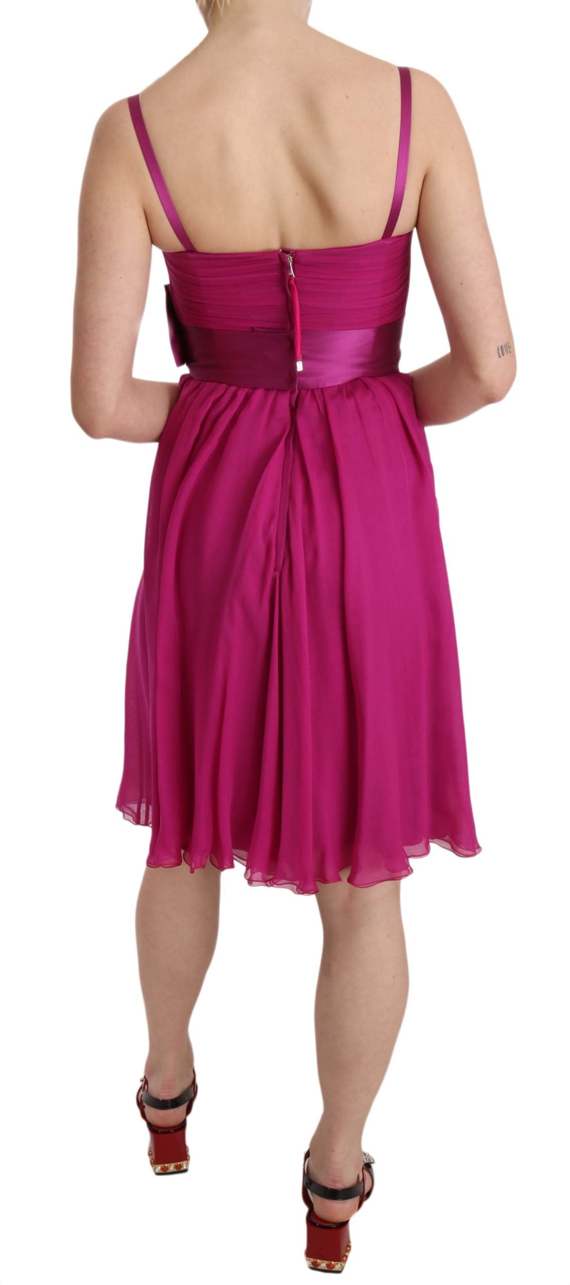 Dolce & Gabbana Fuchsia Pinkes ärmelloses Seidenkleid mit Schleife