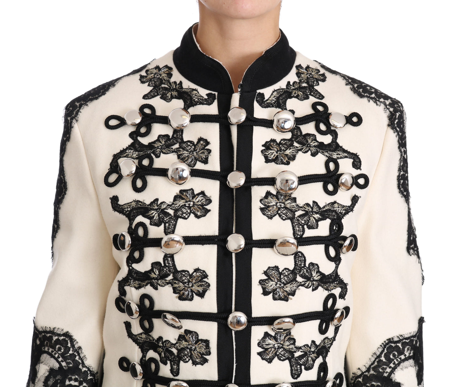Dolce & Gabbana Weiß Wolle Schwarz Floral Barock Jacke