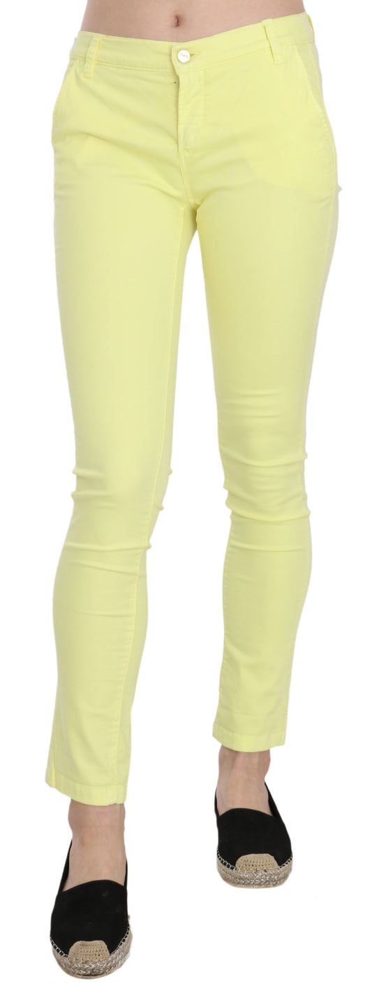 PINKO Gelbe Baumwoll-Stretchhose mit niedriger Taille Skinny Casual Trouser Pants