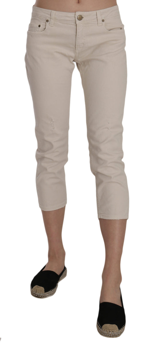 Dondup Beigefarbene Baumwoll-Stretch-Capri-Jeans mit niedriger Taille und schmalem Schnitt