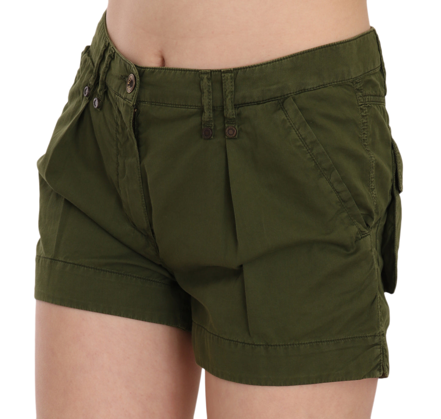 PLEIN SUD Grüne Mini-Shorts mit mittlerer Taille aus 100% Baumwolle