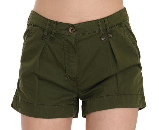 PLEIN SUD Grüne Mini-Shorts mit mittlerer Taille aus 100% Baumwolle